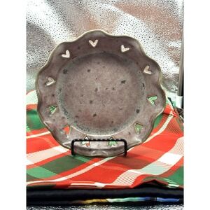 Folk Art Studio Pottery Ceramic Heart Pierced Fruit Plate Decorative VTG Cat Sgn